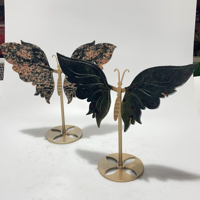 2 Pairs Butterfly Wing Carving With Stand Red Garnet