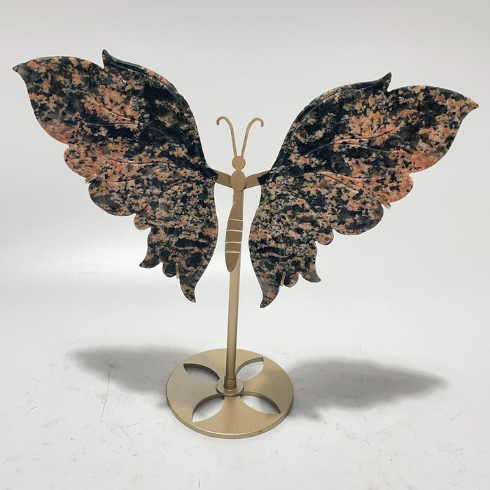 2 Pairs Butterfly Wing Carving With Stand Red Garnet