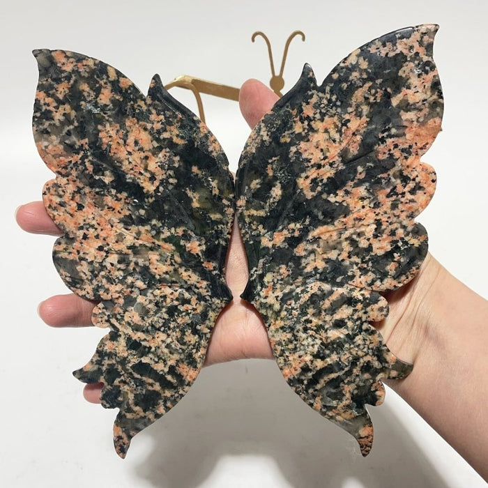 2 Pairs Butterfly Wing Carving With Stand Red Garnet