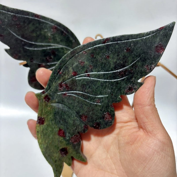 2 Pairs Butterfly Wing Carving With Stand Red Garnet