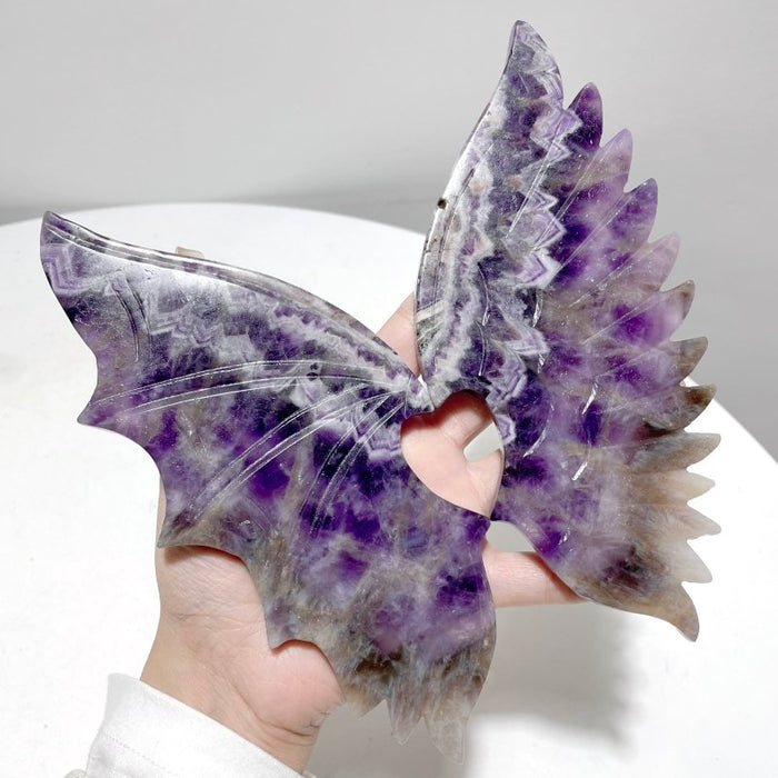 2 Pairs Demon and Angel Wing Carving With Stand Fire Quartz