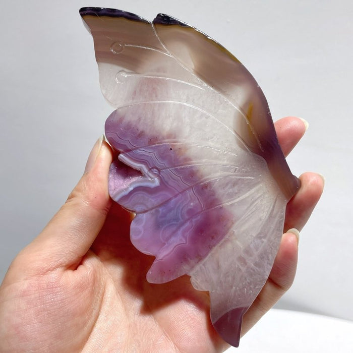 2 Pairs Dyed Geode Agate Butterfly Carving With Stand