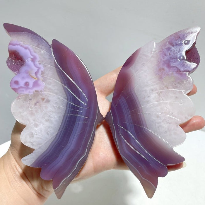 2 Pairs Dyed Geode Agate Butterfly Carving With Stand