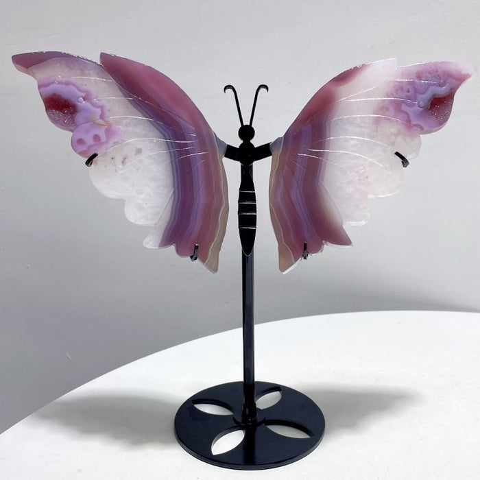 2 Pairs Dyed Geode Agate Butterfly Carving With Stand