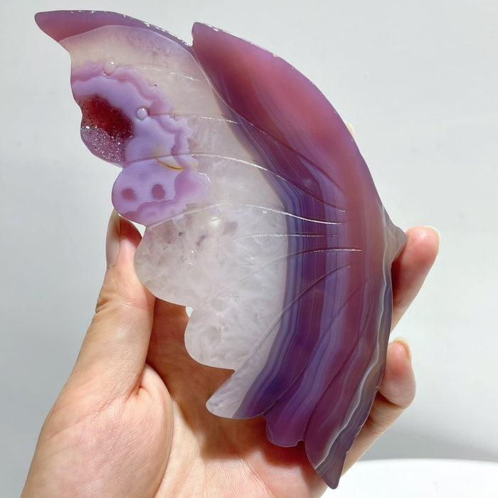 2 Pairs Dyed Geode Agate Butterfly Carving With Stand