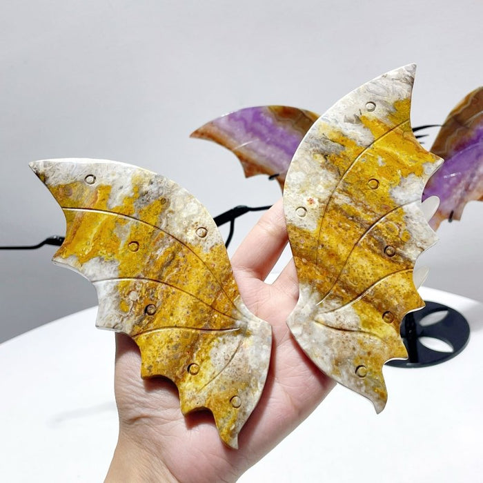 2 Pairs Flying Dragon Wing With Stand Amethyst Mixed Stripe Agate Crazy agate