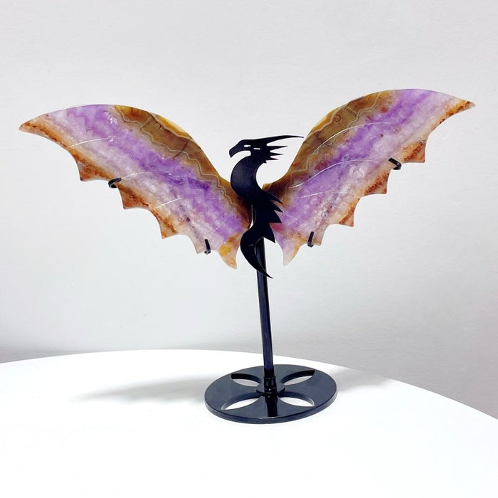 2 Pairs Flying Dragon Wing With Stand Amethyst Mixed Stripe Agate Crazy agate