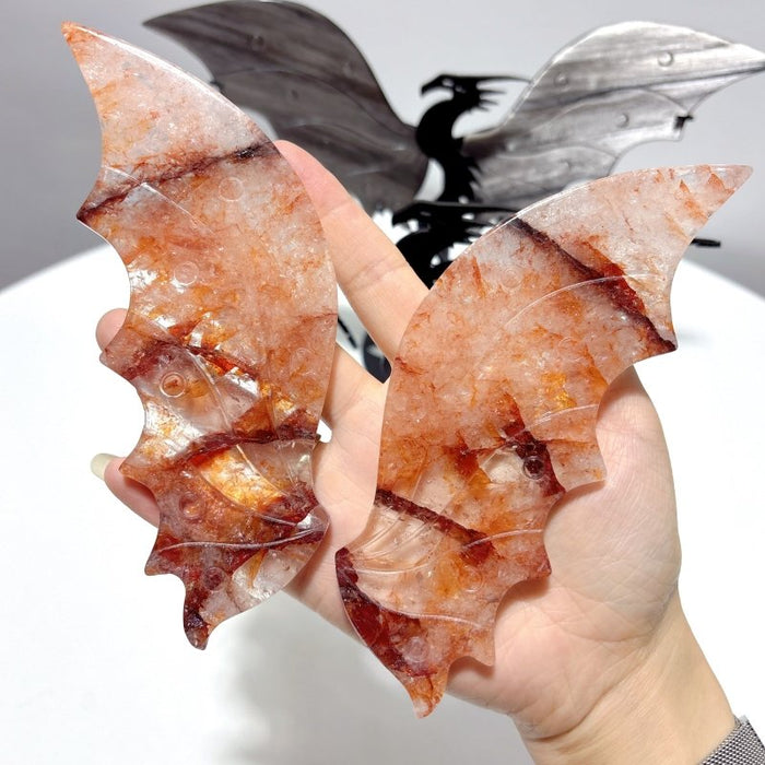 2 Pairs Flying Dragon Wing With Stand Fire Quartz Silver Obsidian