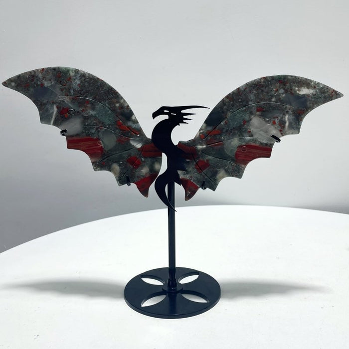 2 Pairs Flying Dragon Wing With Stand Moroccan Agate Africa Blood