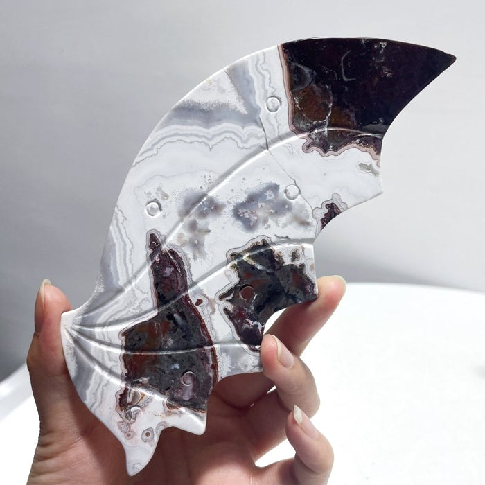 2 Pairs Flying Dragon Wing With Stand Moroccan Agate Africa Blood