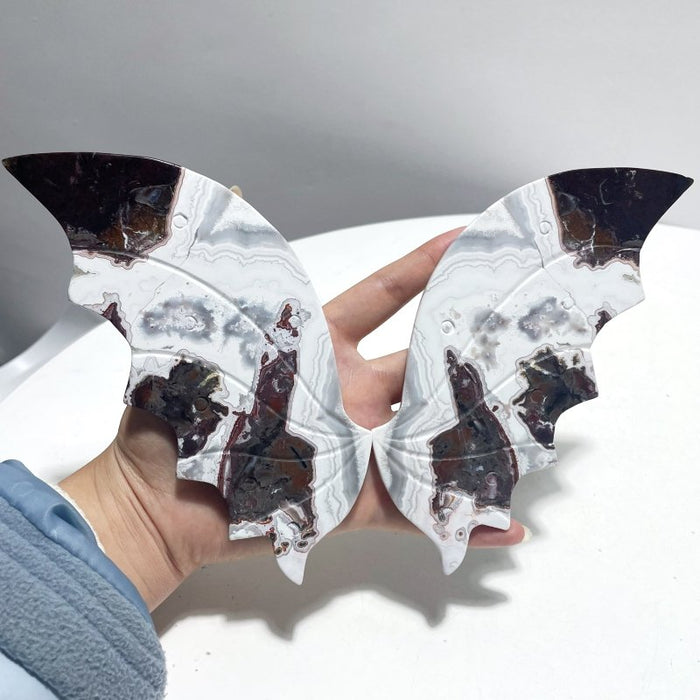 2 Pairs Flying Dragon Wing With Stand Moroccan Agate Africa Blood