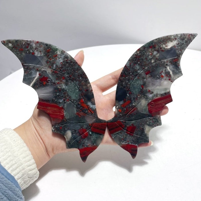 2 Pairs Flying Dragon Wing With Stand Moroccan Agate Africa Blood