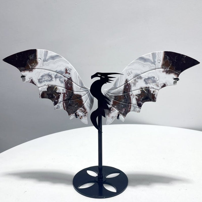 2 Pairs Flying Dragon Wing With Stand Moroccan Agate Africa Blood