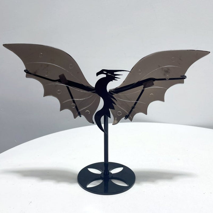 2 Pairs Flying Dragon Wing With Stand Morocco Agate Ice Obsidian