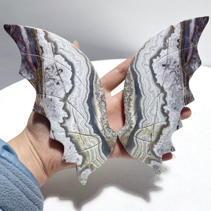 2 Pairs Flying Dragon Wing With Stand Morocco Agate Ice Obsidian