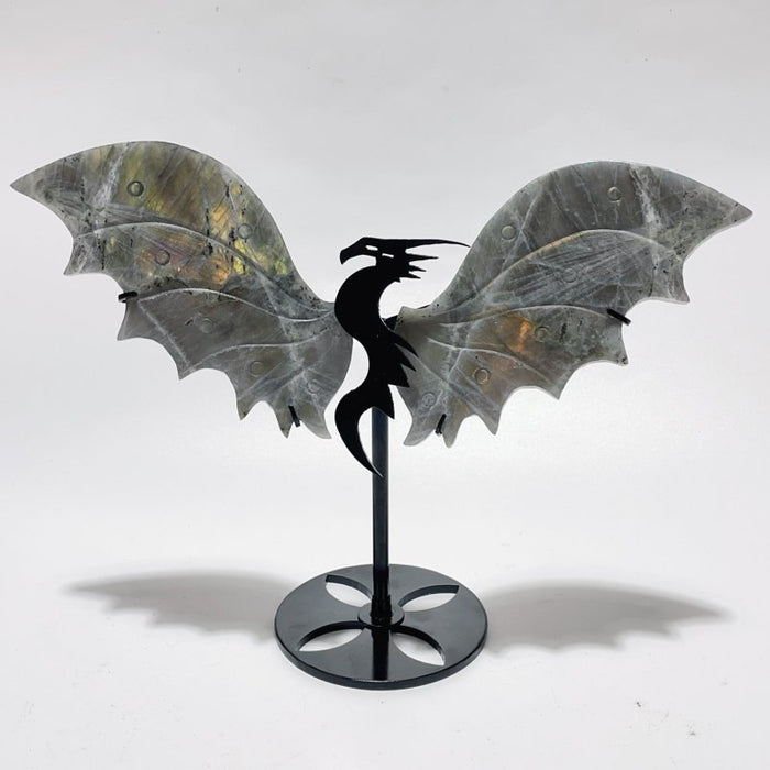 2 Pairs  Labradorite Flying Dragon Wing With Stand