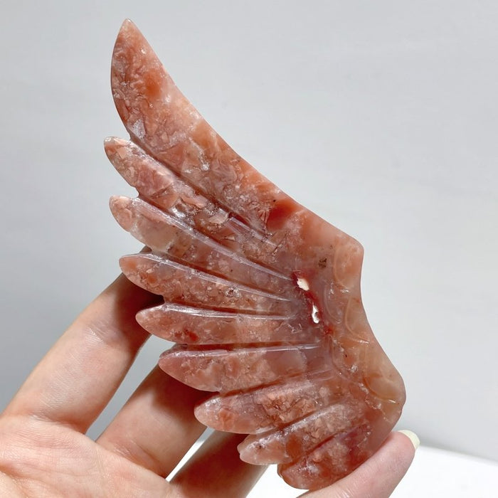2 Pairs Pink Agate Pegasus Wing Crystal Carving With Stand