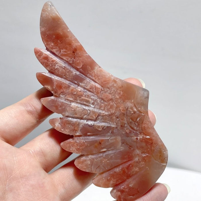 2 Pairs Pink Agate Pegasus Wing Crystal Carving With Stand
