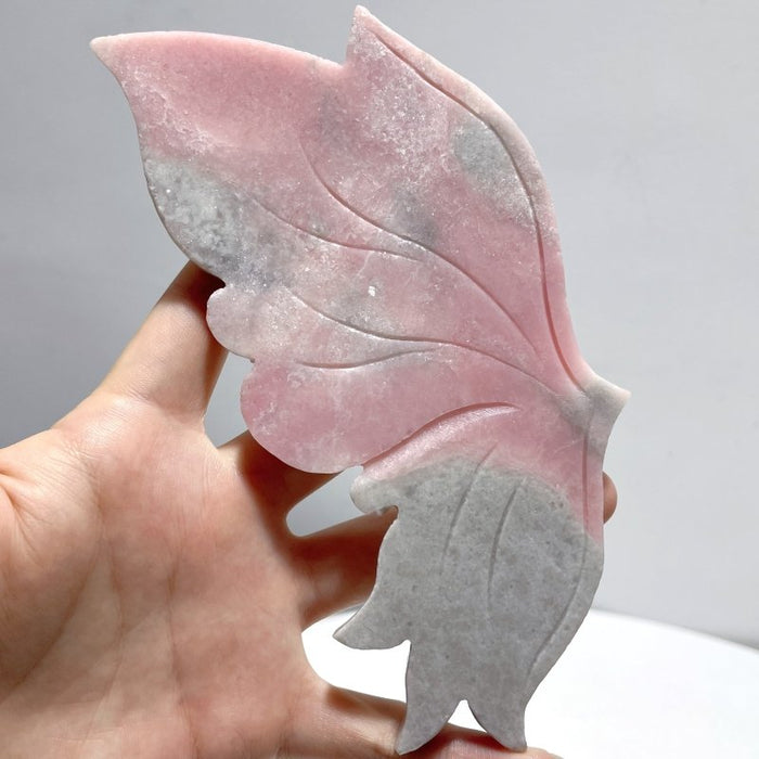2 Pairs Pink Opal Butterfly Wing Carving With Stand