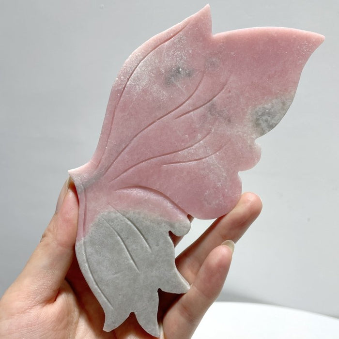 2 Pairs Pink Opal Butterfly Wing Carving With Stand