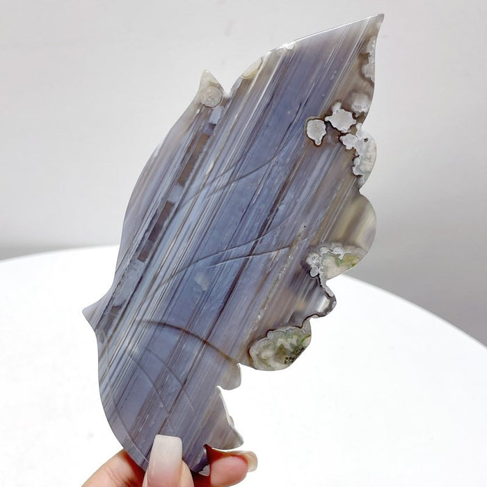 2 Pairs Stripe Agate Symmetry Butterfly Carving With Stand