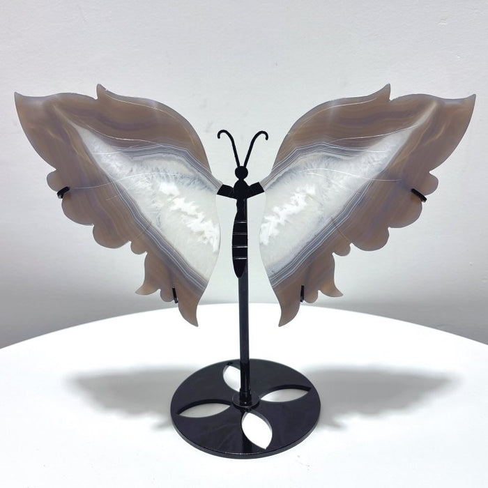 2 Pairs Stripe Agate Symmetry Butterfly Wing Carving With Stand