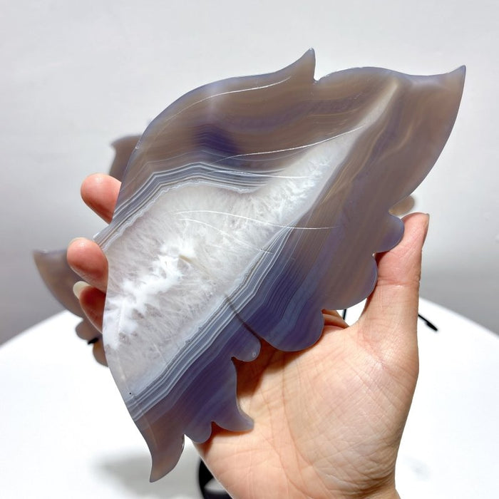 2 Pairs Stripe Agate Symmetry Butterfly Wing Carving With Stand