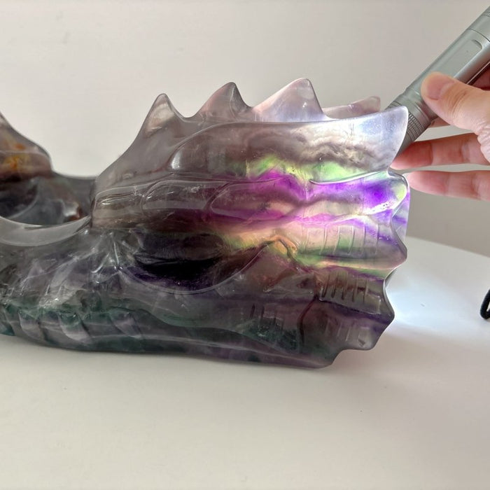 2 Pieces 10.5in Large Colorful Fluorite Dragon Head Carving