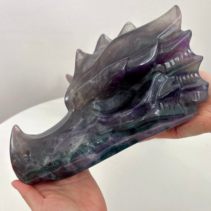 2 Pieces 10.5in Large Colorful Fluorite Dragon Head Carving