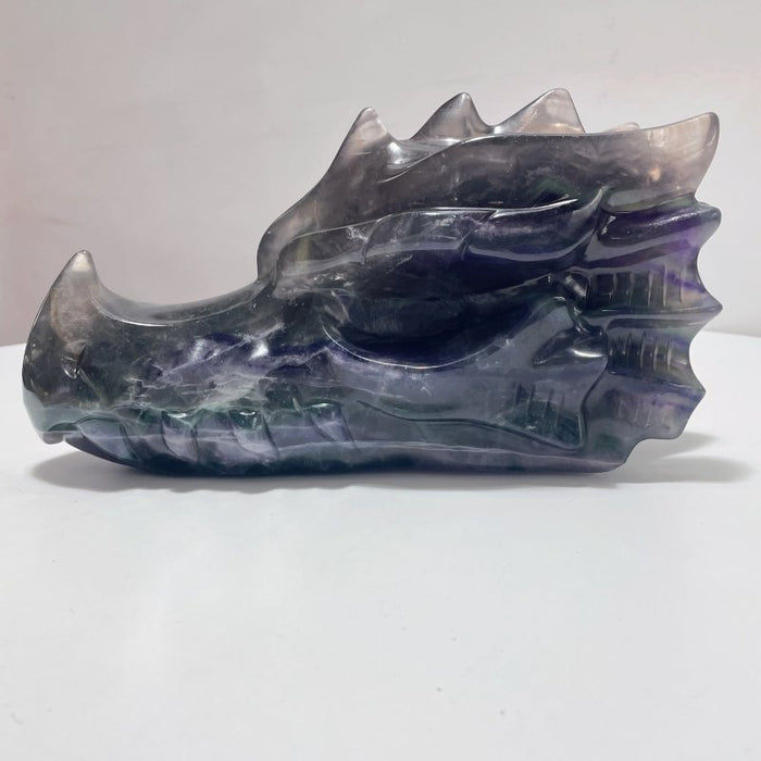 2 Pieces 10.5in Large Colorful Fluorite Dragon Head Carving