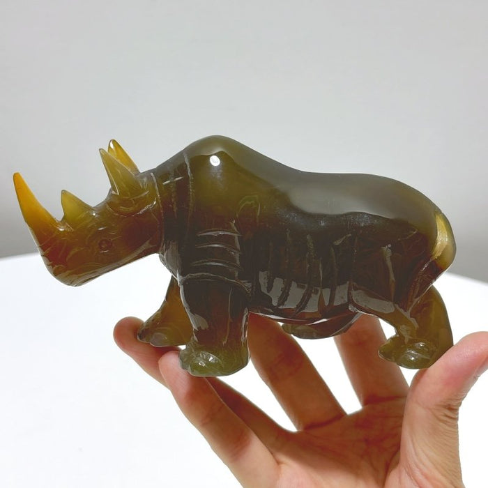 2 Pieces Beautiful Agate Rhino Carving