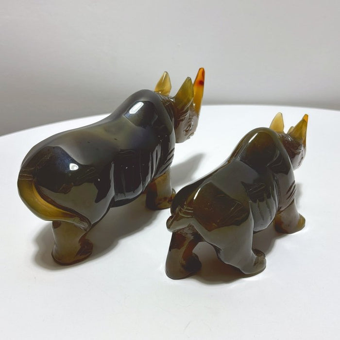 2 Pieces Beautiful Agate Rhino Carving