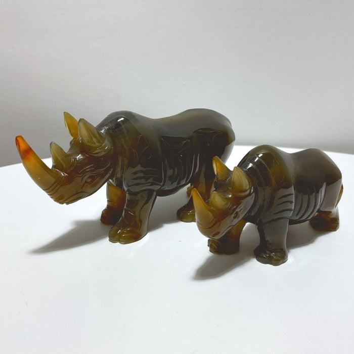 2 Pieces Beautiful Agate Rhino Carving