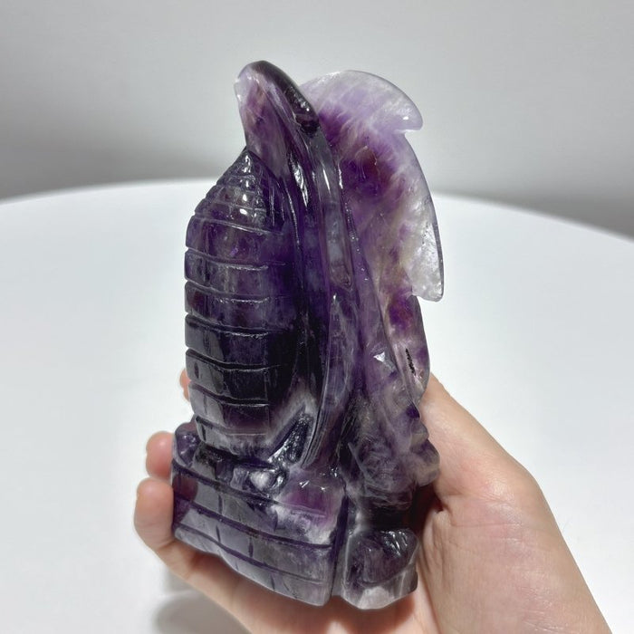 2 Pieces Beautiful Chevron Amethyst Dragon Castle Carving