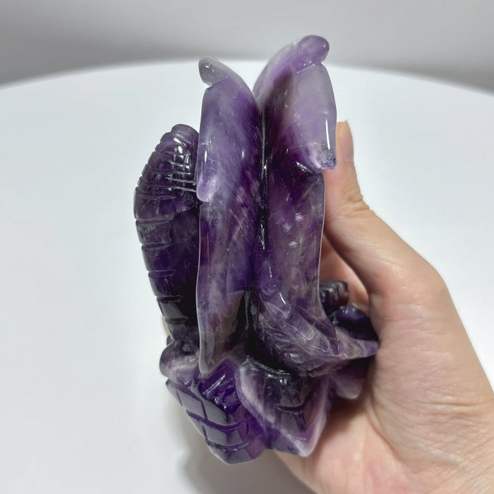 2 Pieces Beautiful Chevron Amethyst Dragon Castle Carving