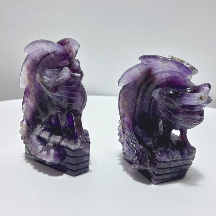 2 Pieces Beautiful Chevron Amethyst Dragon Castle Carving