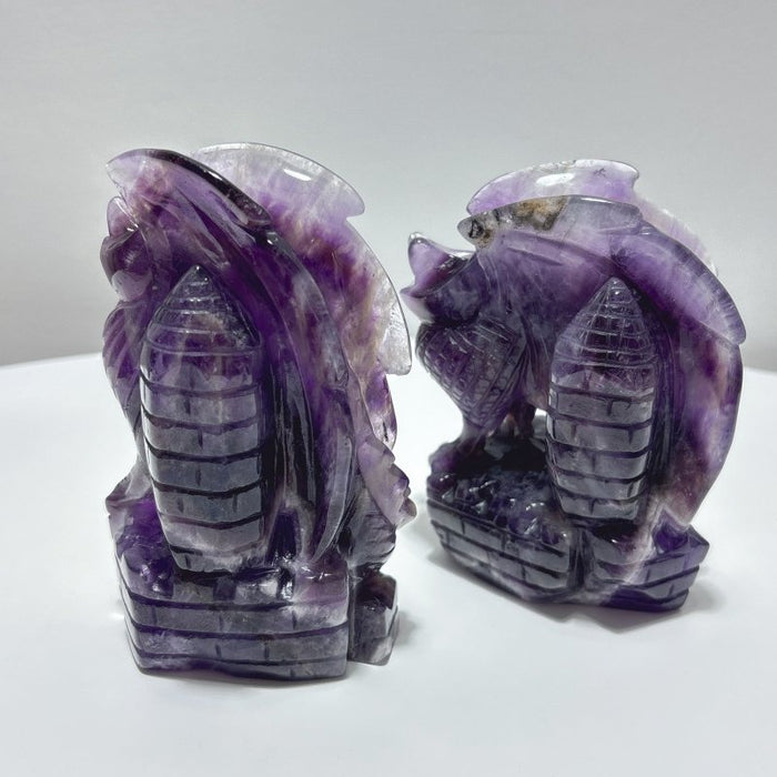 2 Pieces Beautiful Chevron Amethyst Dragon Castle Carving