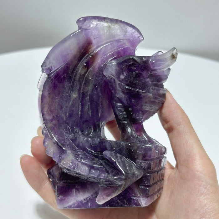 2 Pieces Beautiful Chevron Amethyst Dragon Castle Carving