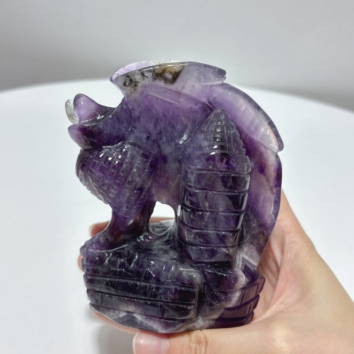 2 Pieces Beautiful Chevron Amethyst Dragon Castle Carving