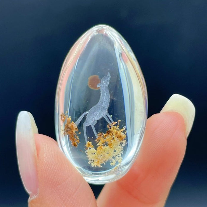 2 Pieces Beautiful Deer Garden Quartz Inner Scene Carving