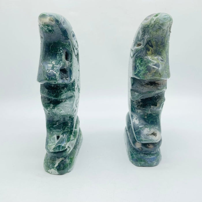 2 Pieces Beautiful Moss Agate Moon Face