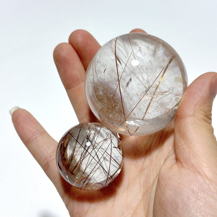 2 Pieces Beautiful Rutile Quartz Spheres