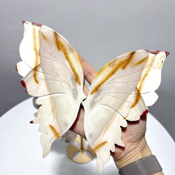 2 Pieces Butterfly Carving With Stand Flower Agate Mookaite