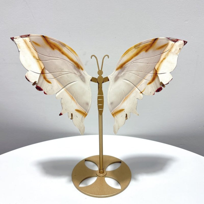 2 Pieces Butterfly Carving With Stand Flower Agate Mookaite