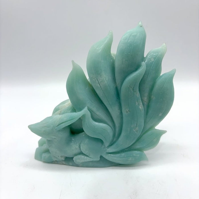 2 Pieces Caribbean Calcite Nine-tailed Fox Crystal Carving