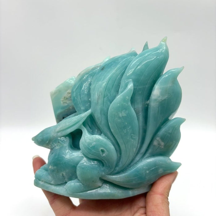 2 Pieces Caribbean Calcite Nine-tailed Fox Crystal Carving