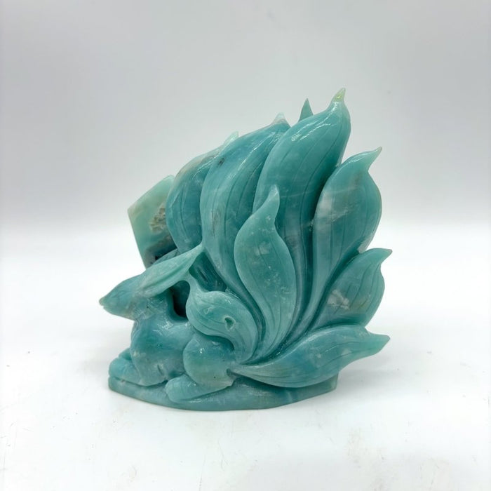 2 Pieces Caribbean Calcite Nine-tailed Fox Crystal Carving