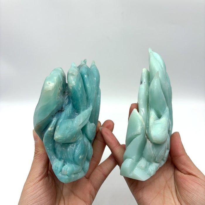 2 Pieces Caribbean Calcite Nine-tailed Fox Crystal Carving