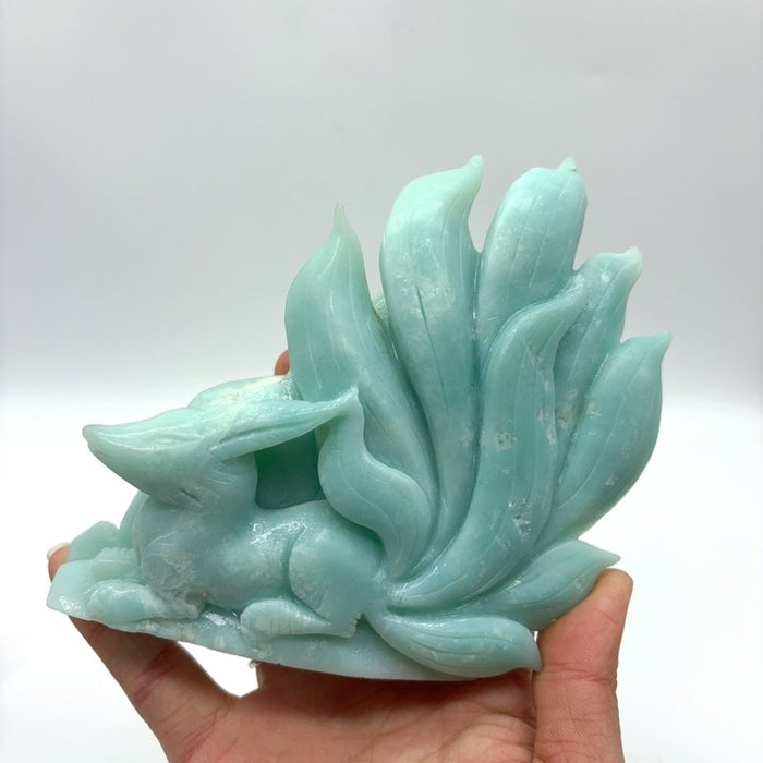 2 Pieces Caribbean Calcite Nine-tailed Fox Crystal Carving