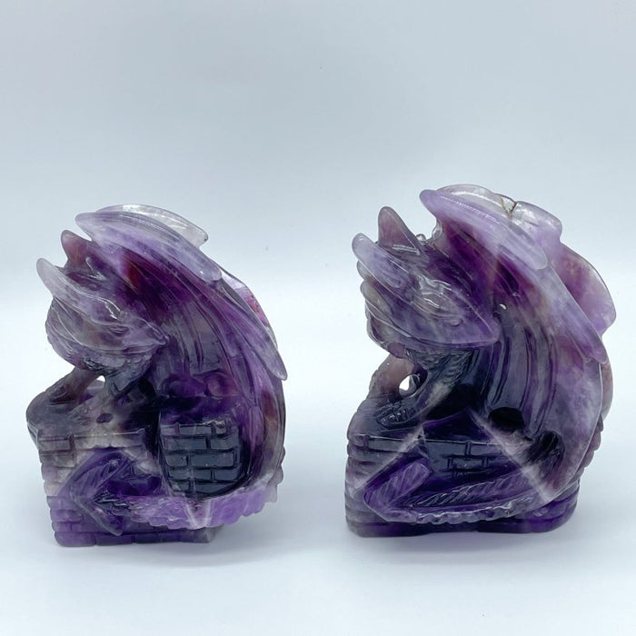 2 Pieces Chevron Amethyst Dragon Castle Carving
